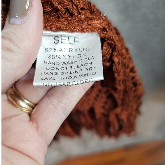 Altar'd State Burnt Orange Open Lace Crochet Long Duster Vest Shrug Small - Picture 5 of 7